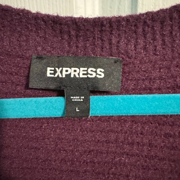 Express Ribbed Wrap Front Tunic Sweater – Deep Plum Purple – Size L - Picture 2 of 9